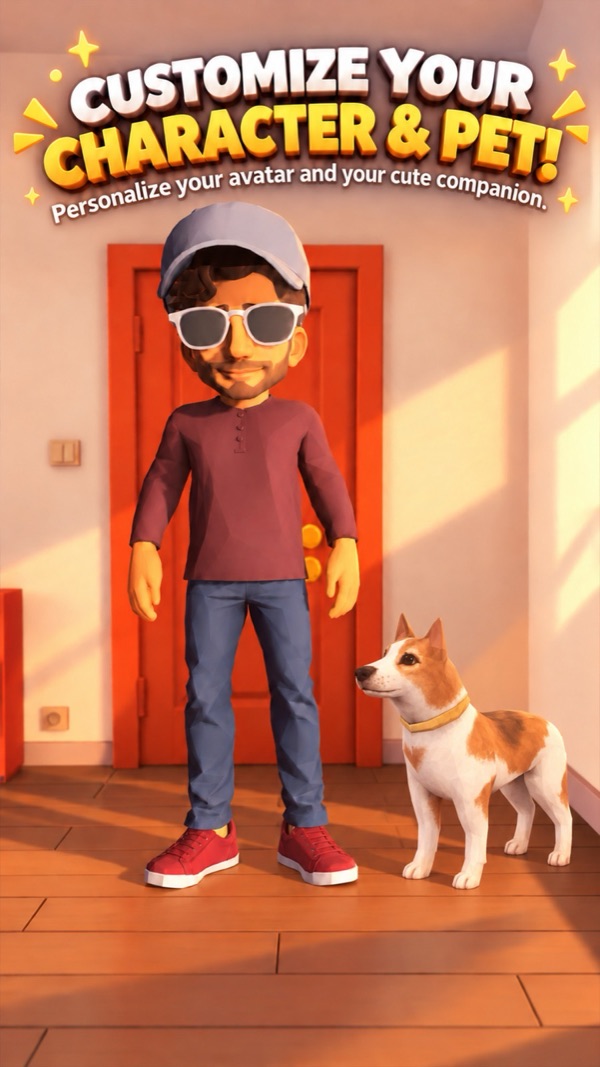 Customizable character standing next to their dog